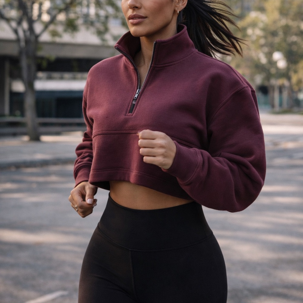 Nike 24.7 Dri-FIT Oversized Cropped 1/4 Zip Pullover Burgundy M